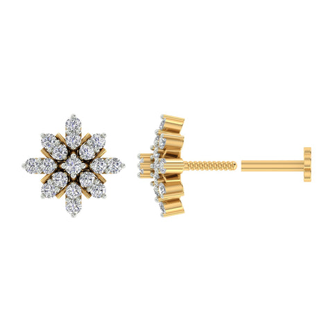 18k Yellow Gold Round Brilliant Cut Stunning Diamond Nose Pin with Screwback of 0.1 Carat