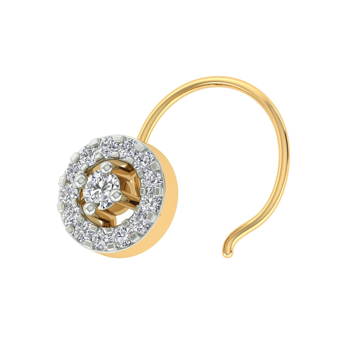 18k Yellow Gold Round Brilliant Cut Contemporary Diamond Nose Pin with Wire of 0.05 Carat