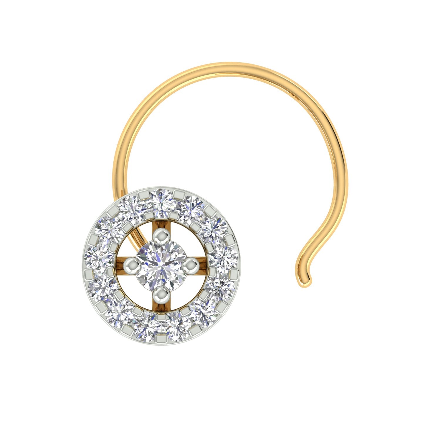 18k Yellow Gold Round Brilliant Cut Contemporary Diamond Nose Pin with Wire of 0.05 Carat