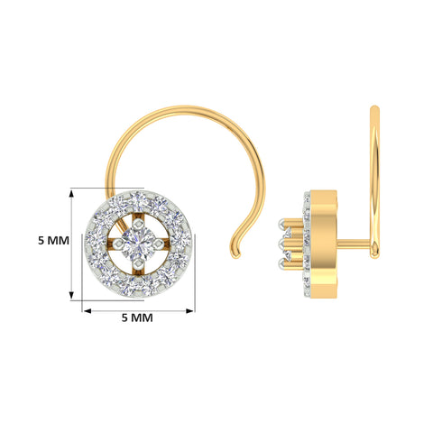 18k Yellow Gold Round Brilliant Cut Contemporary Diamond Nose Pin with Wire of 0.05 Carat