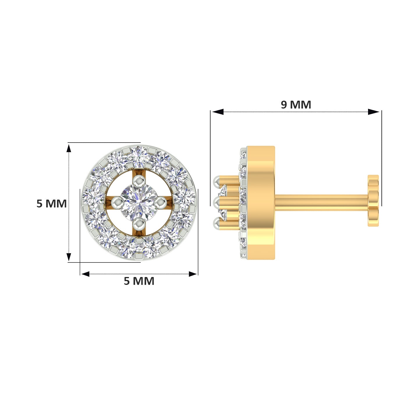 18k Yellow Gold Round Brilliant Cut Alluring Diamond Nose Pin with Screwback of 0.05 Carat