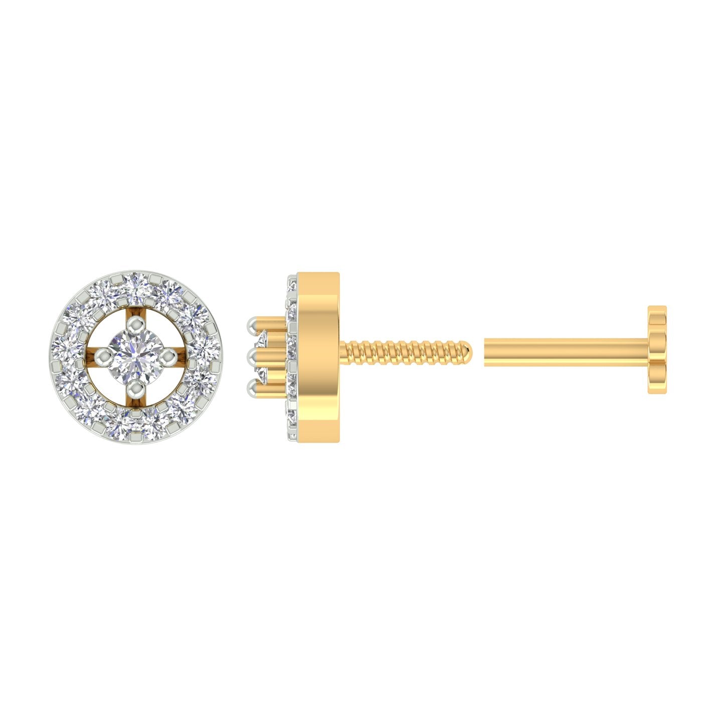 18k Yellow Gold Round Brilliant Cut Alluring Diamond Nose Pin with Screwback of 0.05 Carat