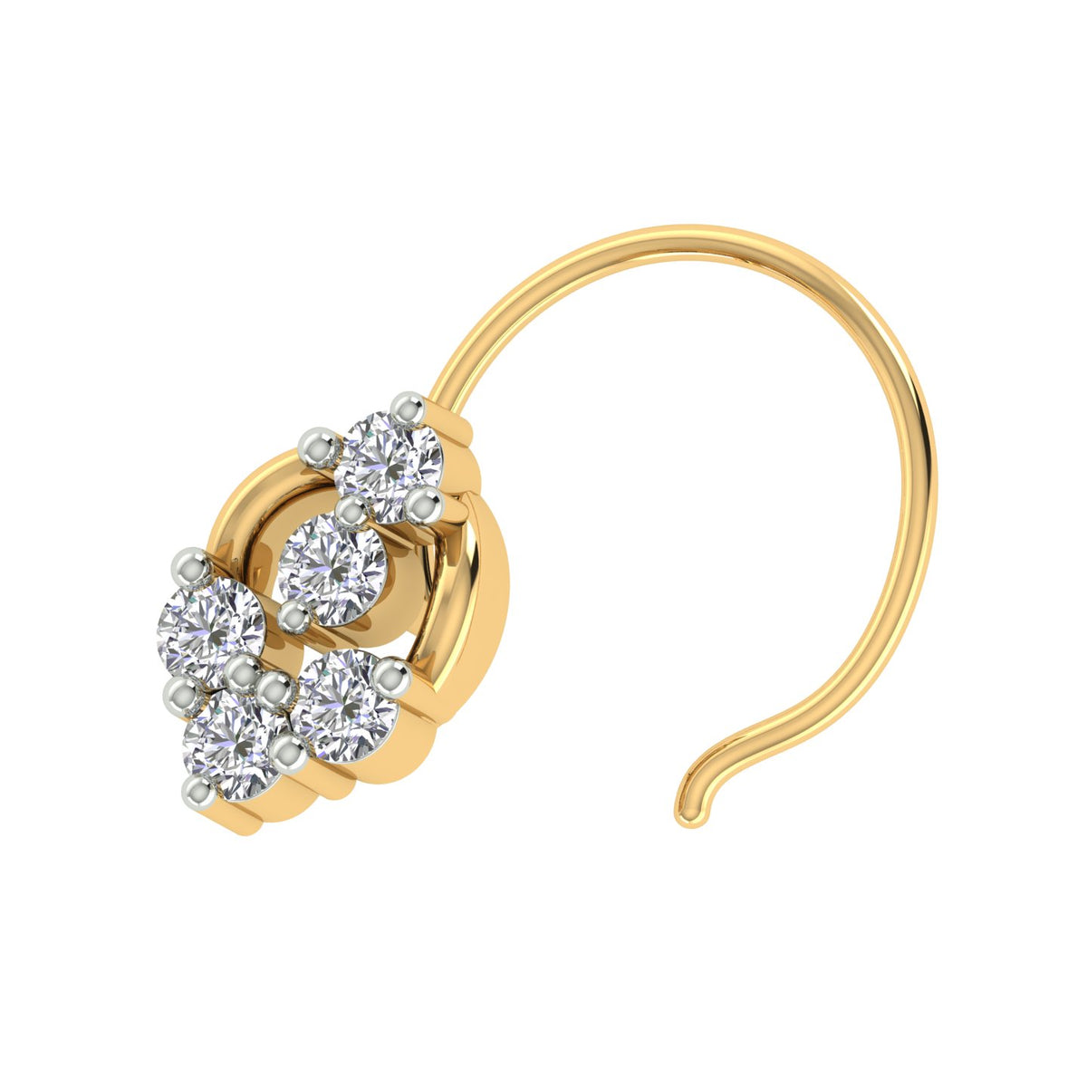 18k Yellow Gold Round Brilliant Cut Delicate Diamond Nose Pin with Wire of 0.05 Carat