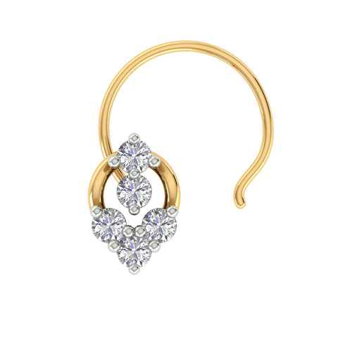 18k Yellow Gold Round Brilliant Cut Delicate Diamond Nose Pin with Wire of 0.05 Carat