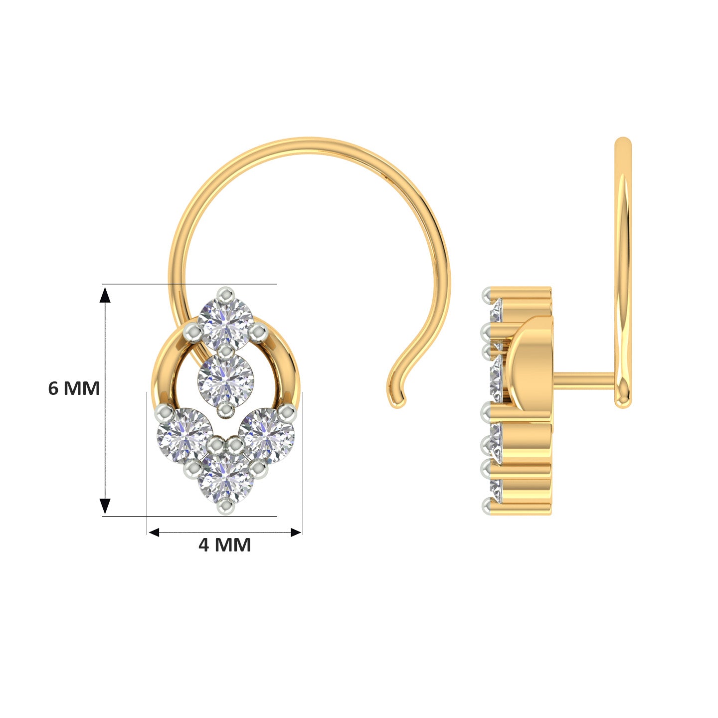 18k Yellow Gold Round Brilliant Cut Delicate Diamond Nose Pin with Wire of 0.05 Carat