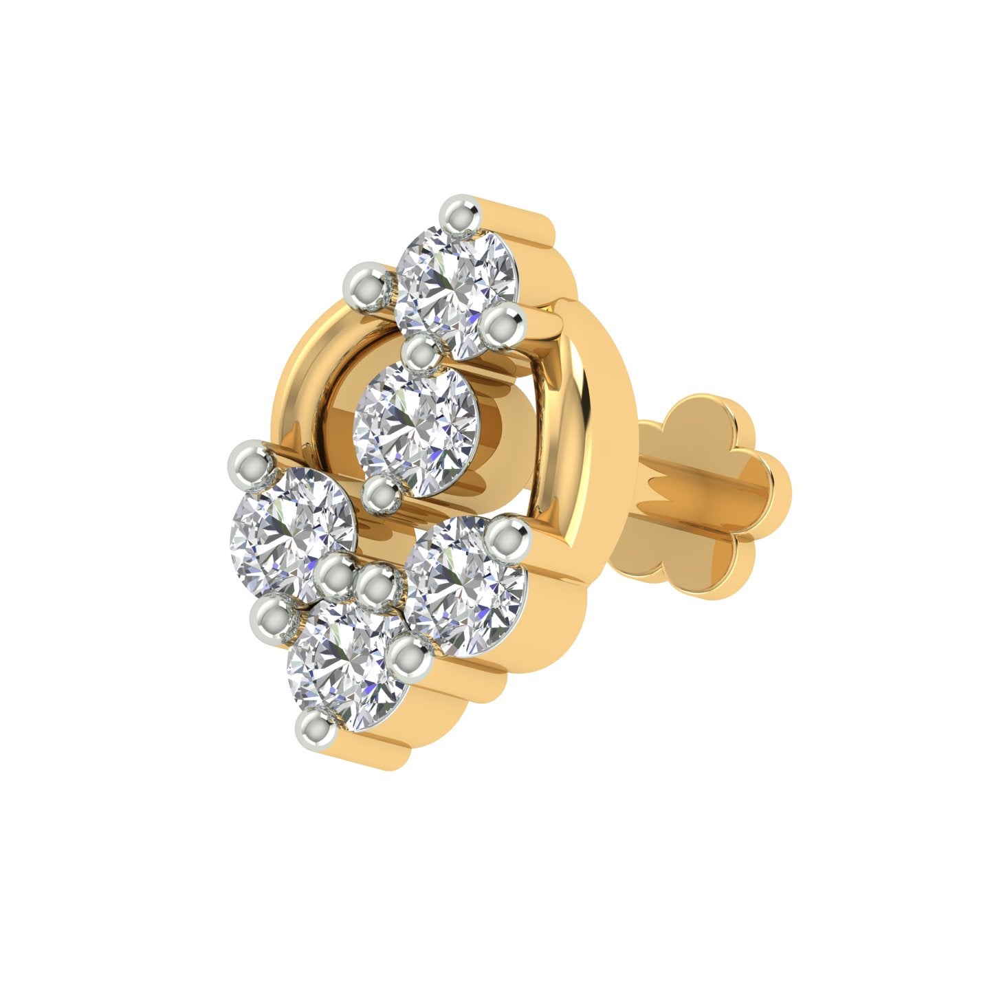 18k Yellow Gold Round Brilliant Cut Eye-catching Diamond Nose Pin with Screwback of 0.05 Carat