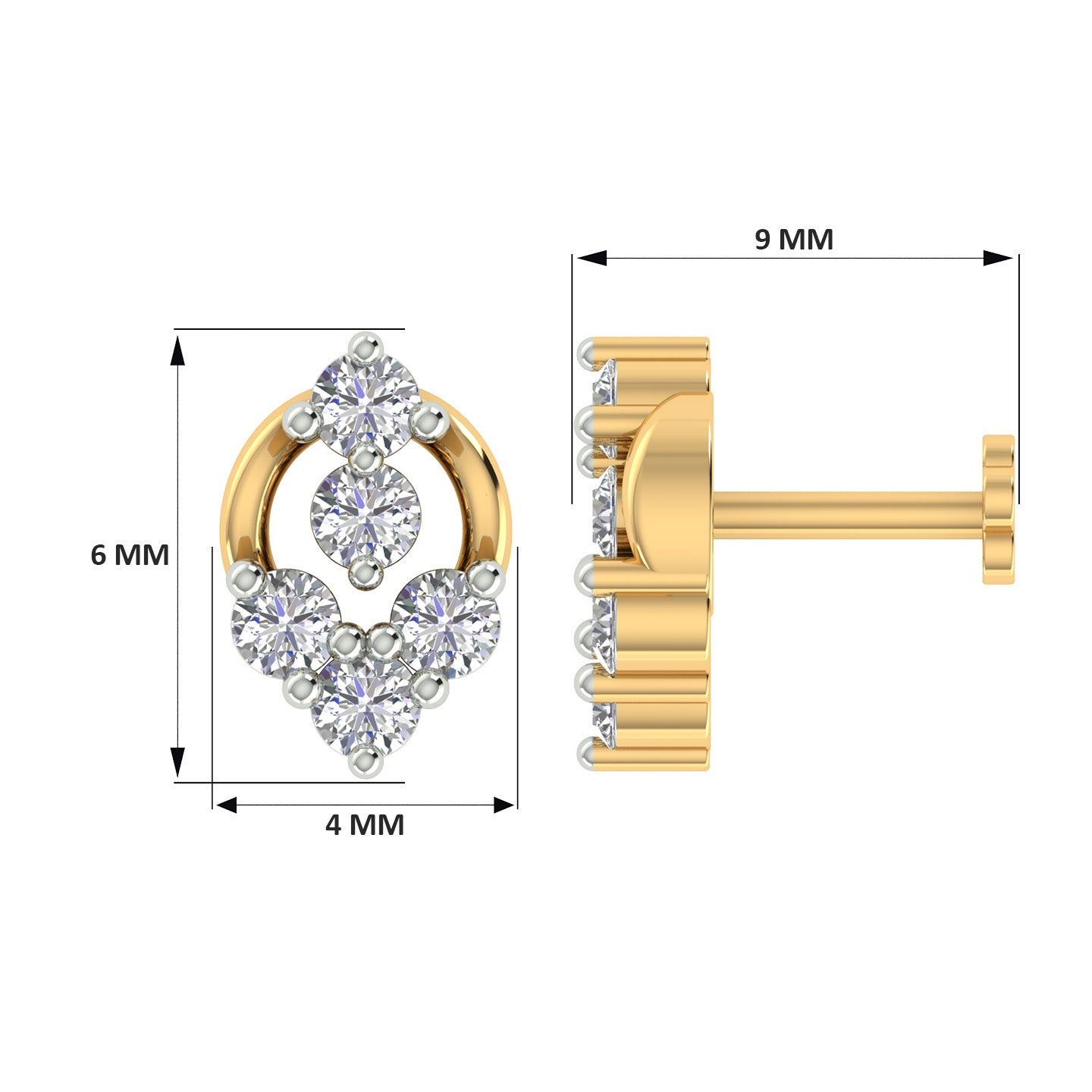 18k Yellow Gold Round Brilliant Cut Eye-catching Diamond Nose Pin with Screwback of 0.05 Carat