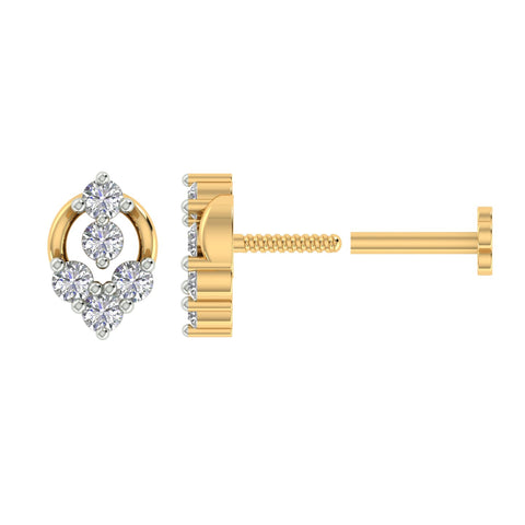 18k Yellow Gold Round Brilliant Cut Eye-catching Diamond Nose Pin with Screwback of 0.05 Carat