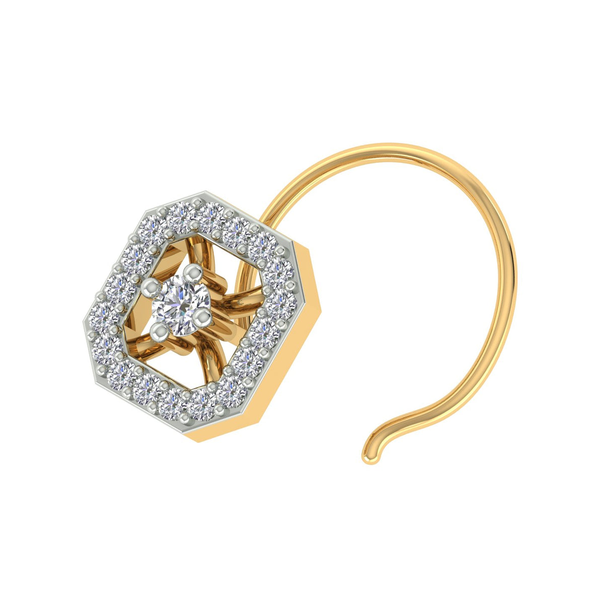 18k Yellow Gold Round Brilliant Cut Geometric Diamond Nose Pin with Wire of 0.06 Carat