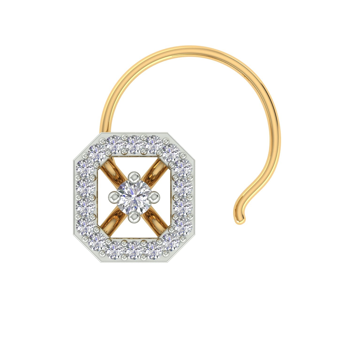 18k Yellow Gold Round Brilliant Cut Geometric Diamond Nose Pin with Wire of 0.06 Carat