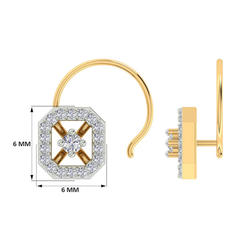 18k Yellow Gold Round Brilliant Cut Geometric Diamond Nose Pin with Wire of 0.06 Carat