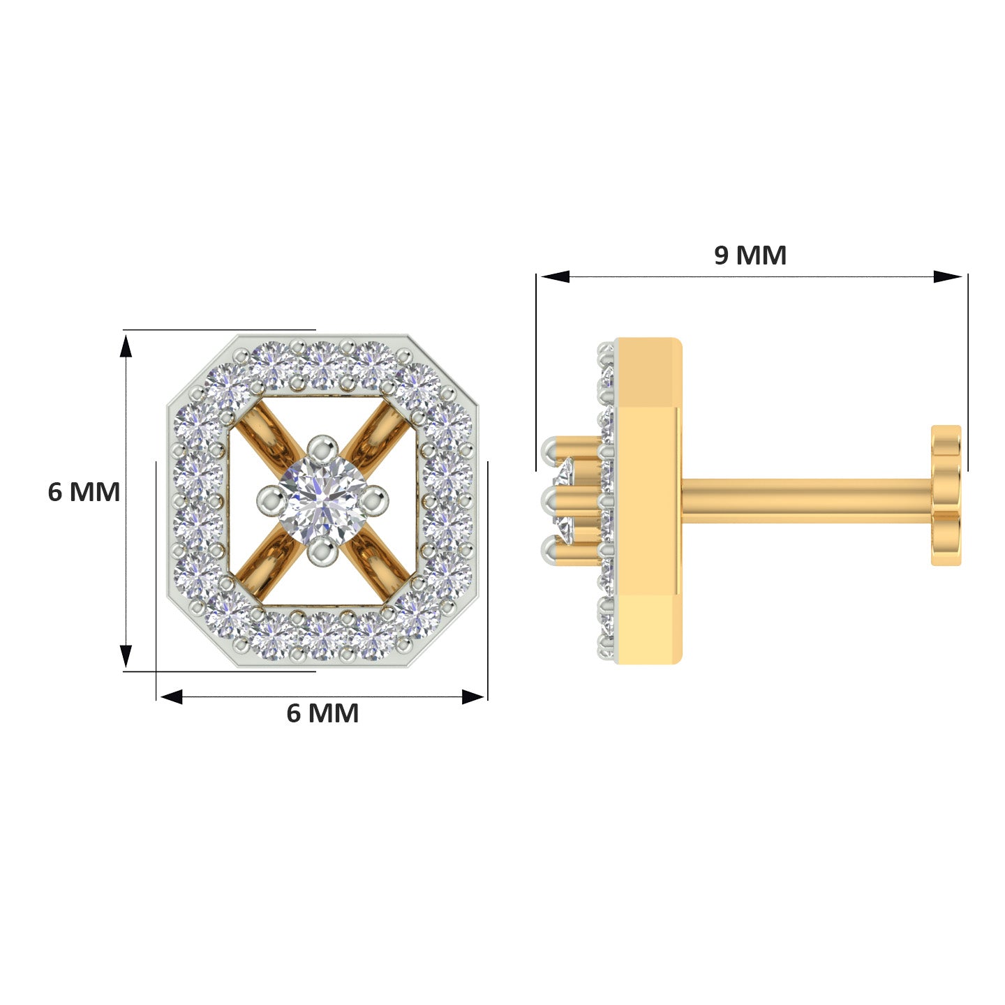 18k Yellow Gold Round Brilliant Cut Artistic Diamond Nose Pin with Screwback of 0.06 Carat