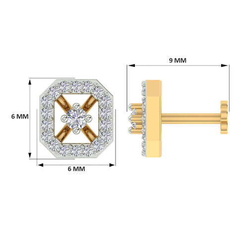 18k Yellow Gold Round Brilliant Cut Artistic Diamond Nose Pin with Screwback of 0.06 Carat