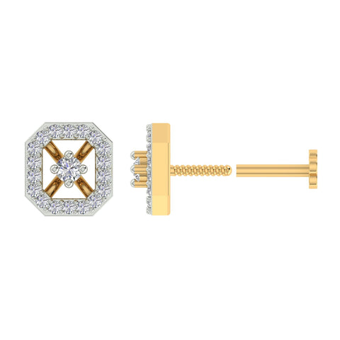 18k Yellow Gold Round Brilliant Cut Artistic Diamond Nose Pin with Screwback of 0.06 Carat