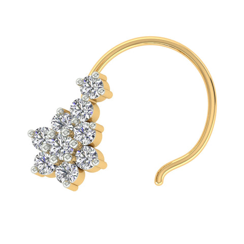 18k Yellow Gold Round Brilliant Cut Stunning Diamond Nose Pin with Wire of 0.05 Carat