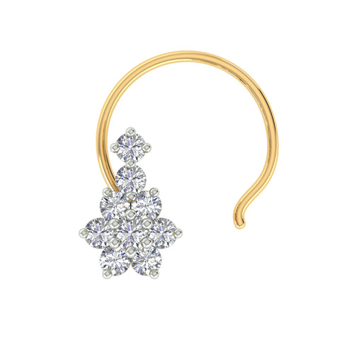 18k Yellow Gold Round Brilliant Cut Stunning Diamond Nose Pin with Wire of 0.05 Carat