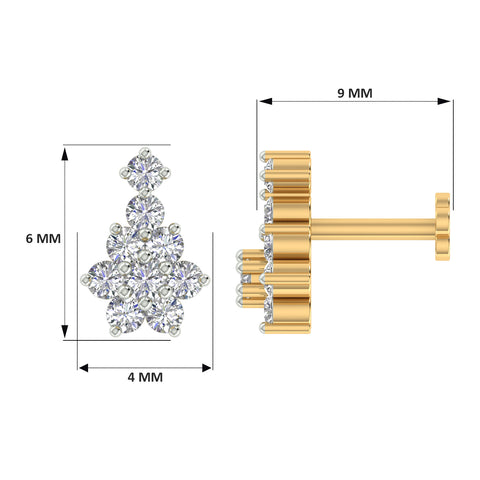 18k Yellow Gold Round Brilliant Cut Unique Diamond Nose Pin with Screwback of 0.05 Carat