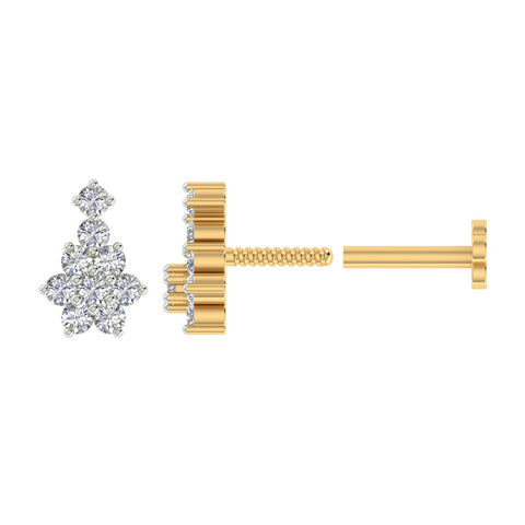 18k Yellow Gold Round Brilliant Cut Unique Diamond Nose Pin with Screwback of 0.05 Carat