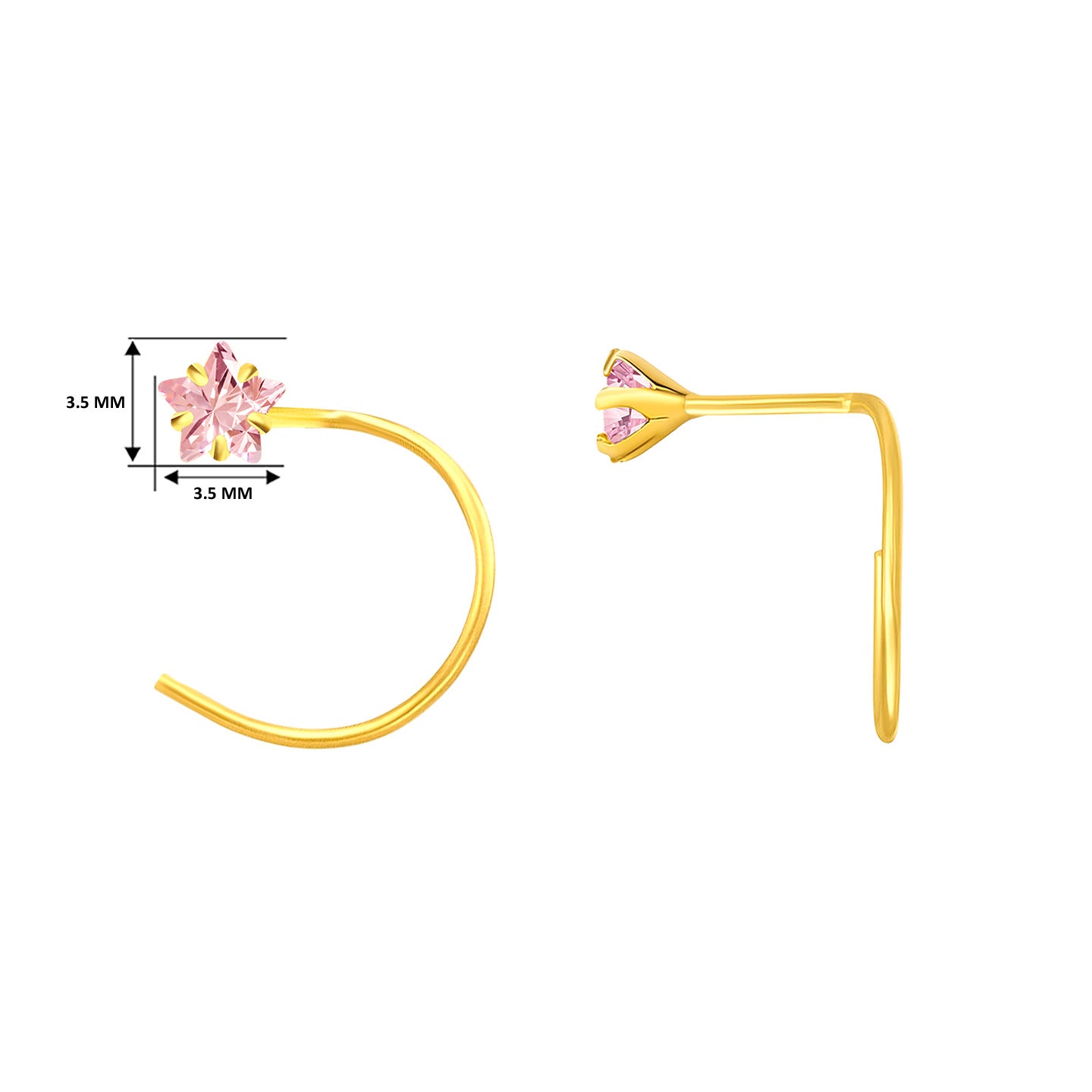 22K Yellow Gold Assorted Small Pink Nose Pin with Wire with gold weight of 0.19g