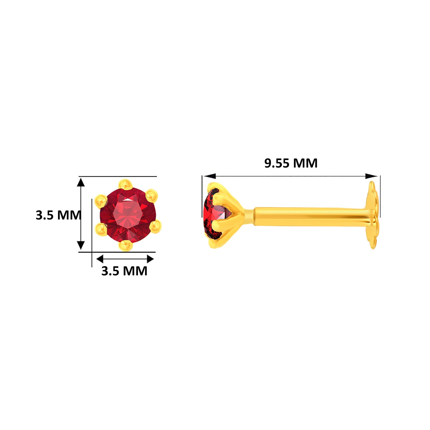22K Yellow Gold Assorted Small Red Nose Pin with Screwback with gold weight of 0.21g