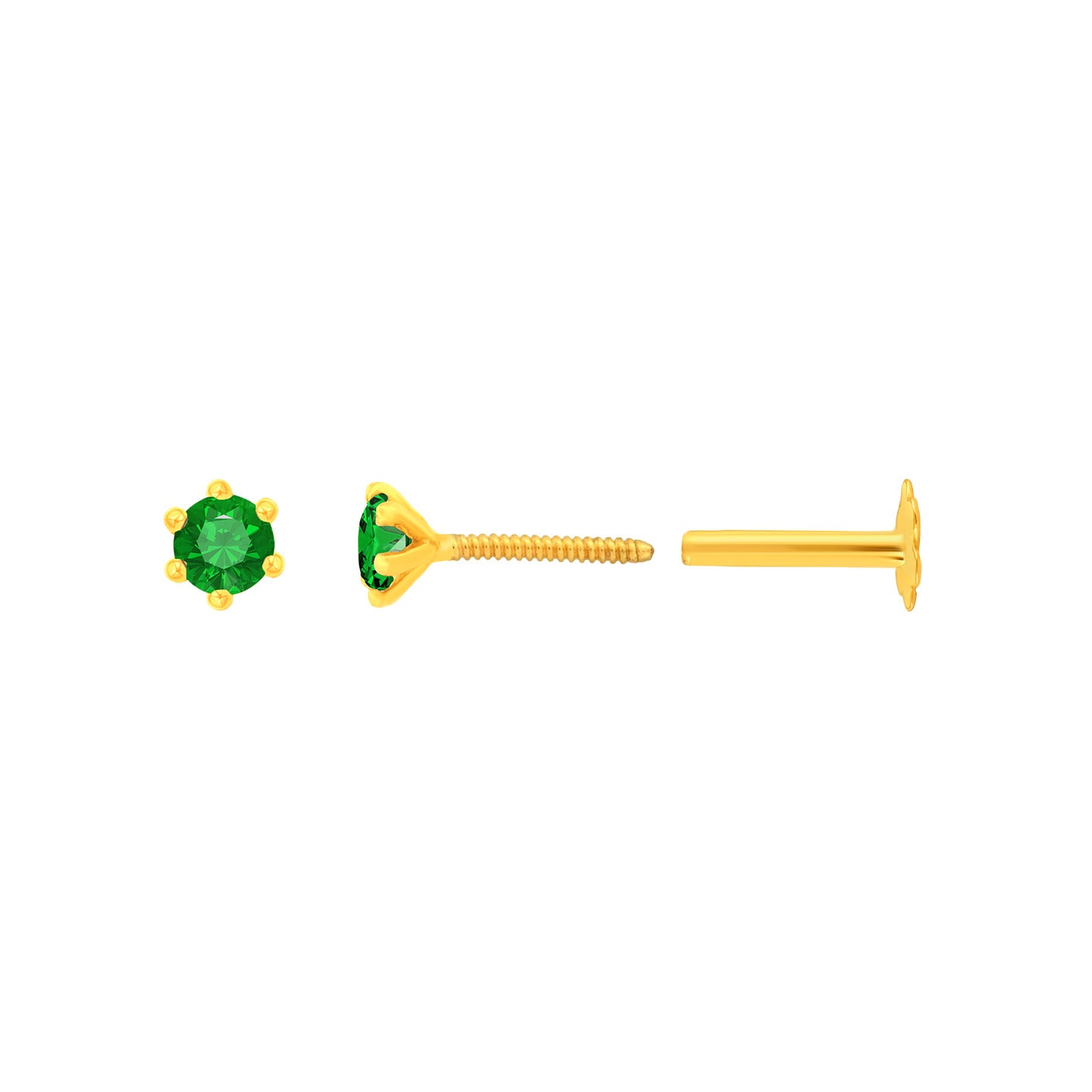22K Yellow Gold Assorted Small Green Nose Pin with Screwback with gold weight of 0.21g