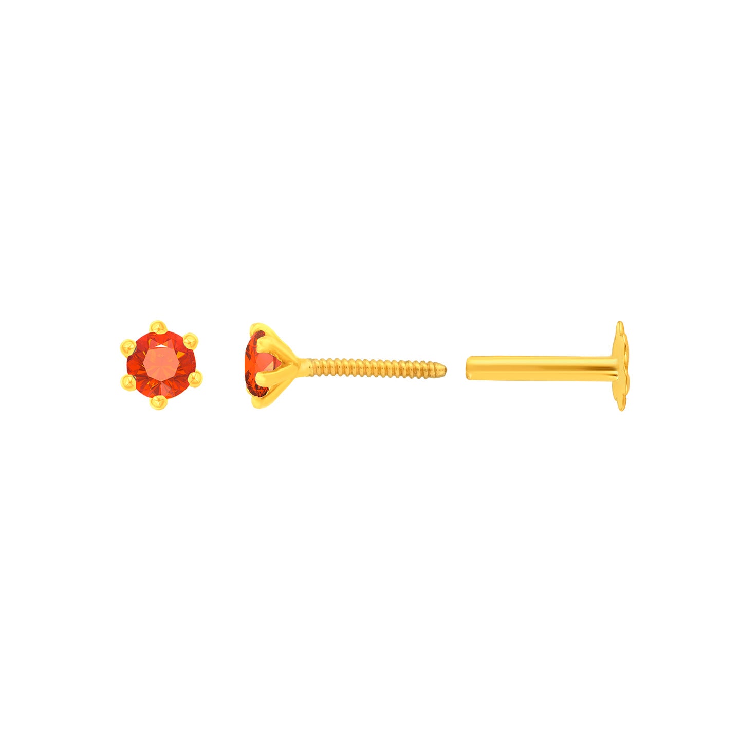 22K Yellow Gold Assorted Small Orange Nose Pin with Screwback with gold weight of 0.21g
