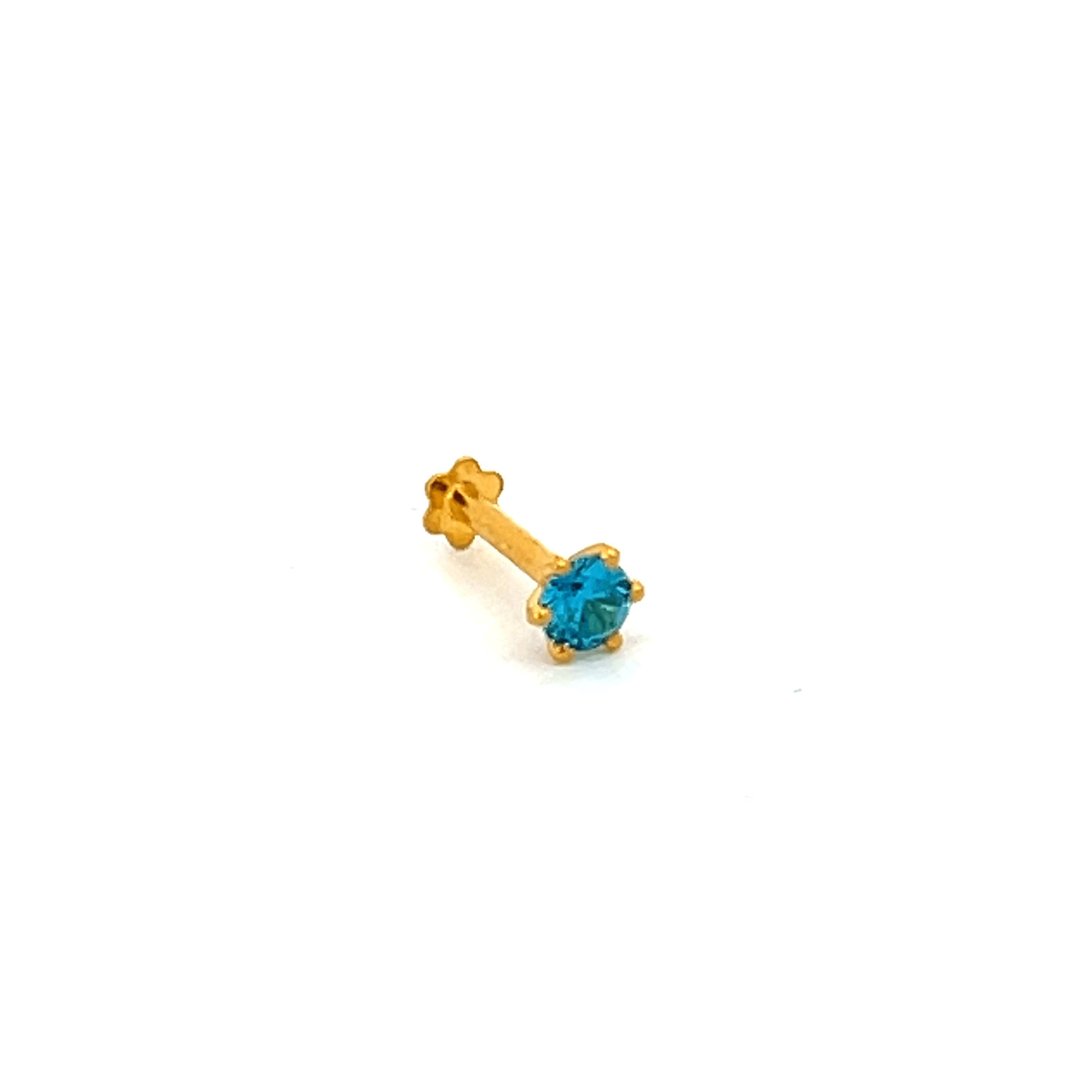 22K Yellow Gold Assorted Small Blue Nose Pin with Screwback with gold weight of 0.21g