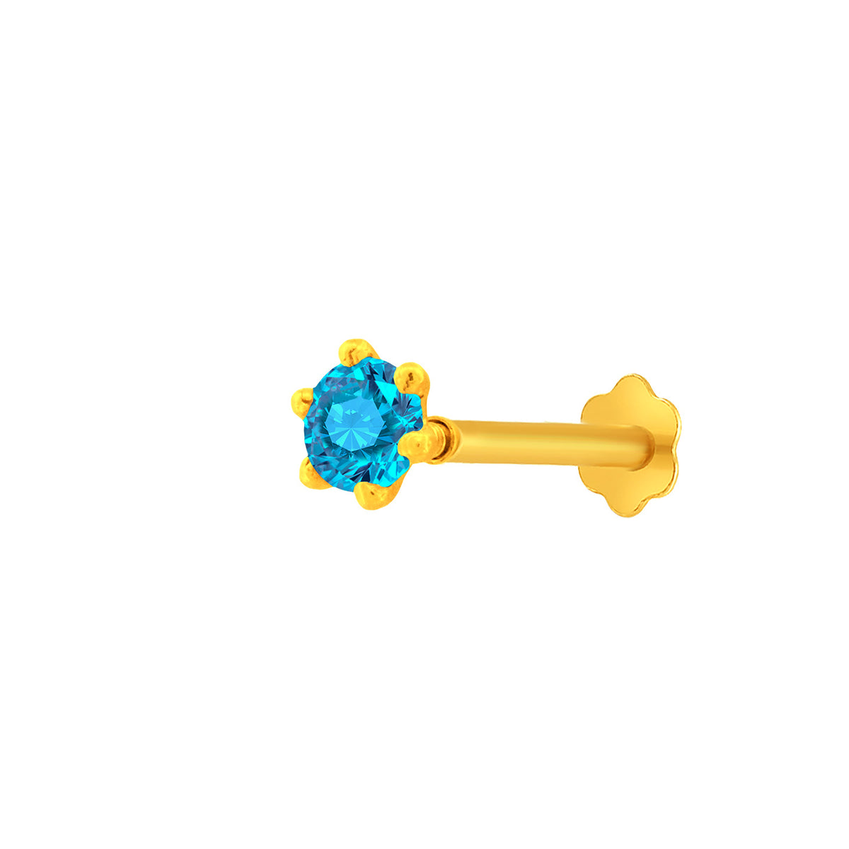 22K Yellow Gold Assorted Small Blue Nose Pin with Screwback with gold weight of 0.21g