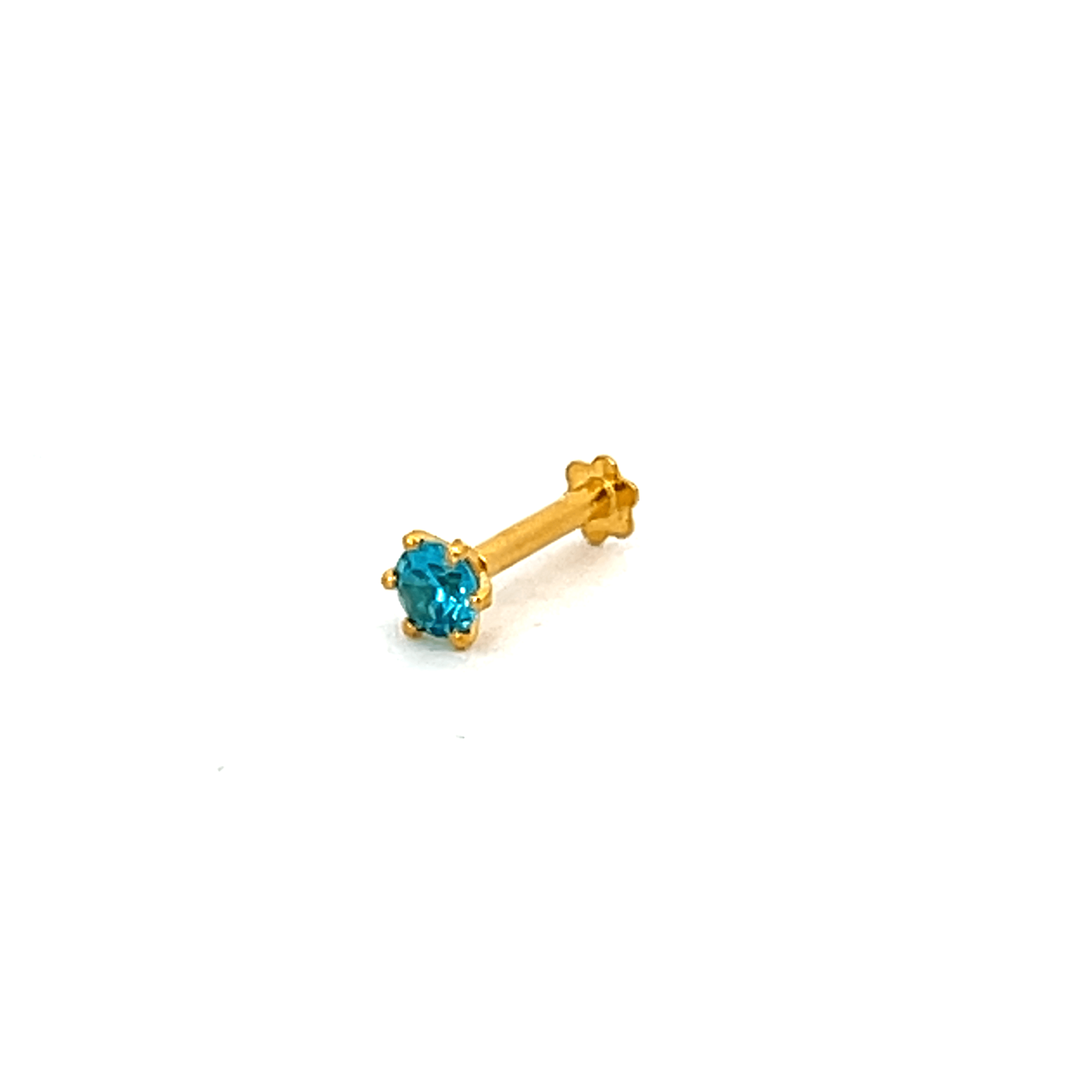 22K Yellow Gold Assorted Small Blue Nose Pin with Screwback with gold weight of 0.21g