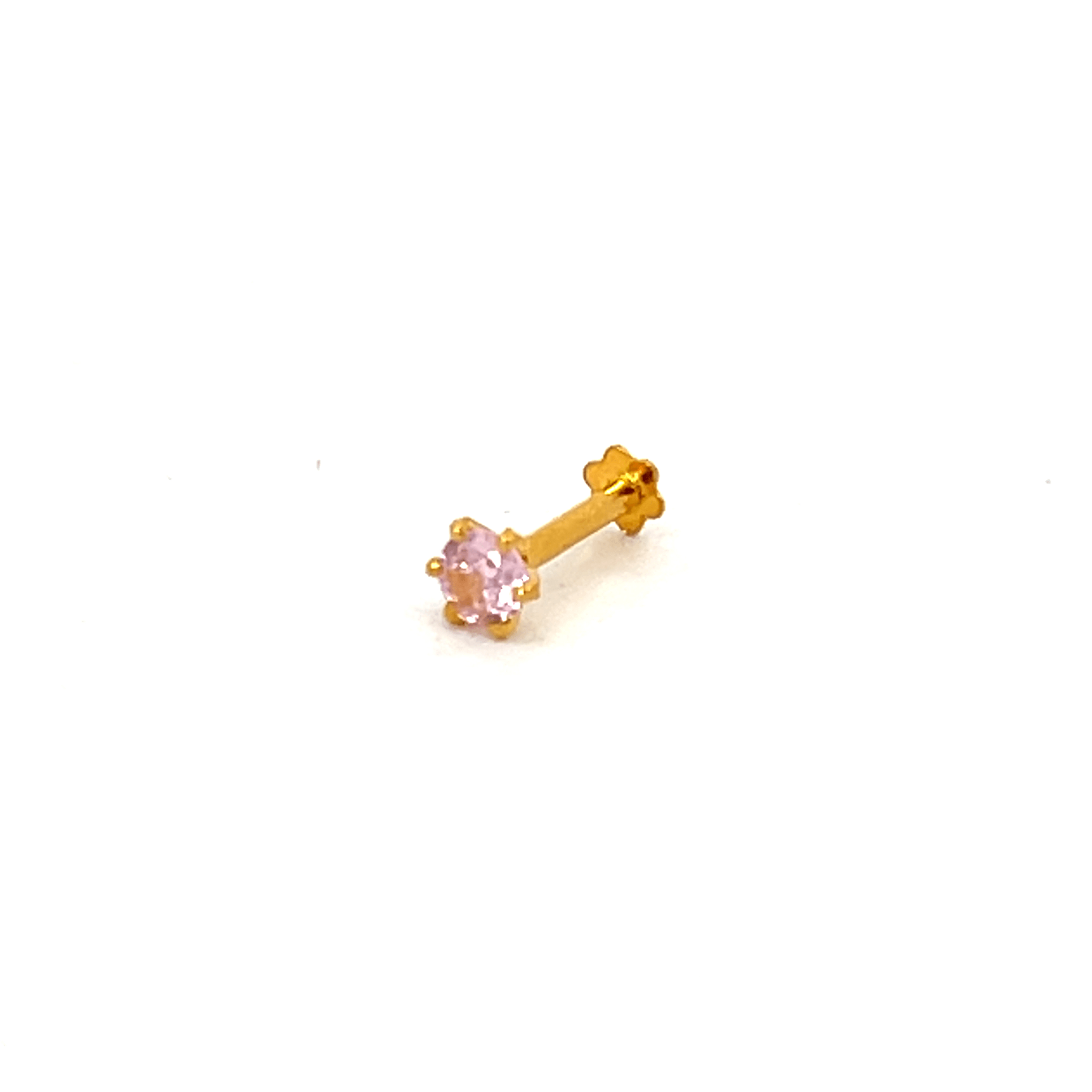 22K Yellow Gold Assorted Small Pink Nose Pin with Screwback with gold weight of 0.21g