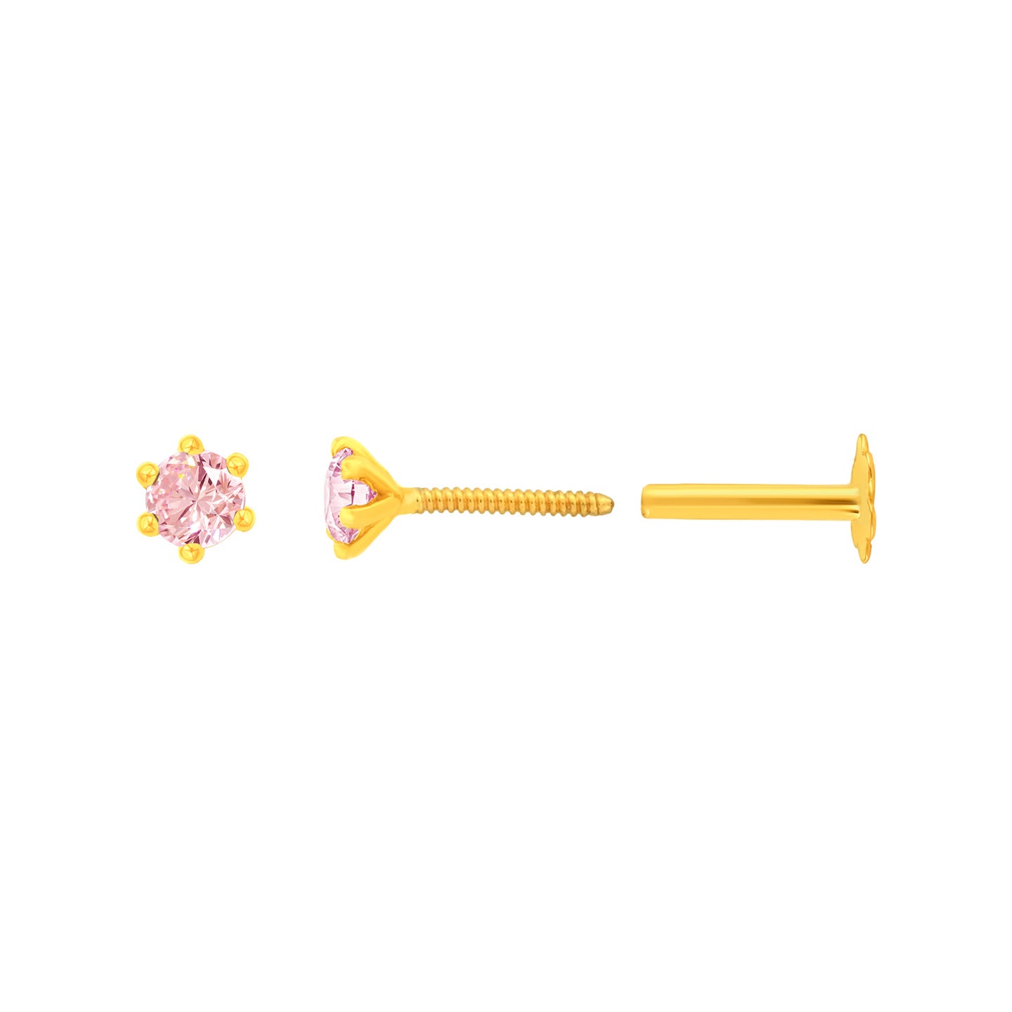 22K Yellow Gold Assorted Small Pink Nose Pin with Screwback with gold weight of 0.21g