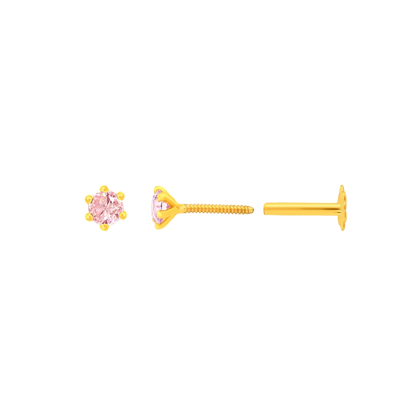 22K Yellow Gold Assorted Small Pink Nose Pin with Screwback with gold weight of 0.18g