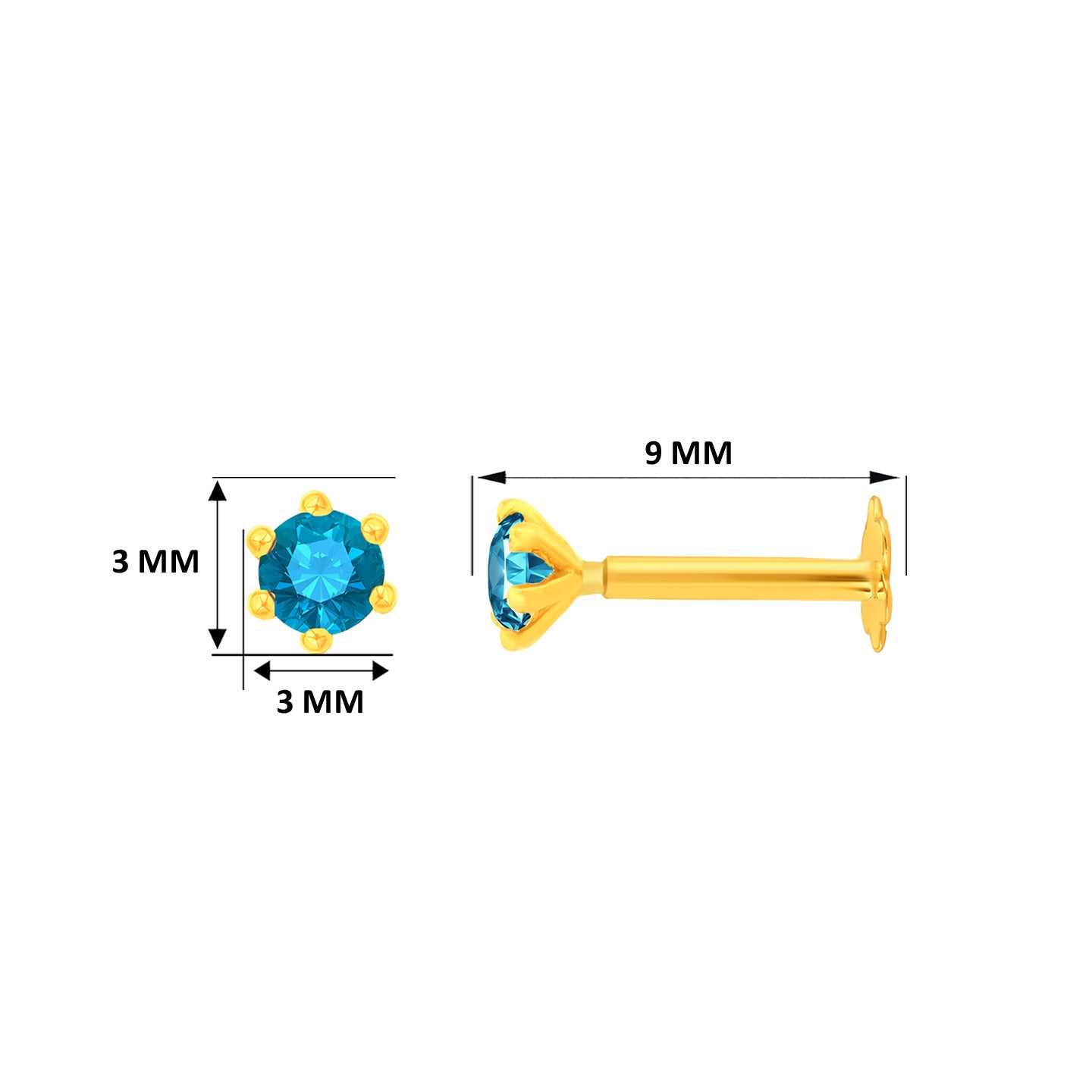 22K Yellow Gold Assorted Small Azul Nose Pin with Screwback with gold weight of 0.18g