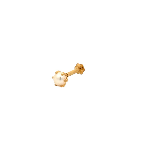 22k Yellow Gold Pearl Nose Pin Screwback with gold weight of 0.24g