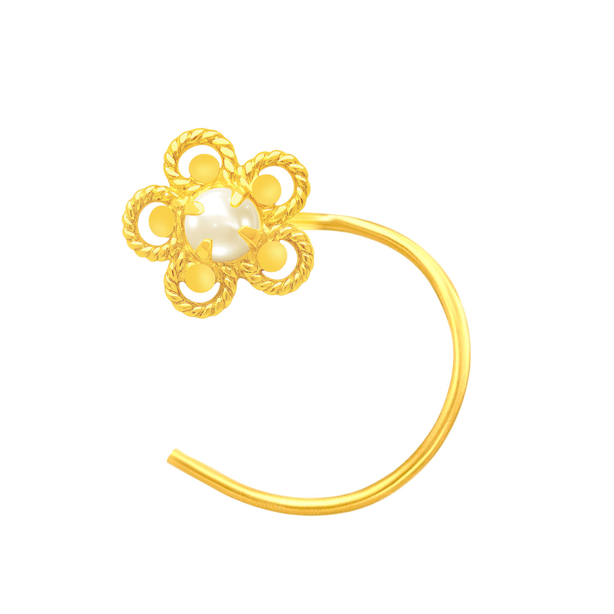 22K Yellow Gold Pearl Large Floral Nose Pin with Wire with gold weight of 0.3g