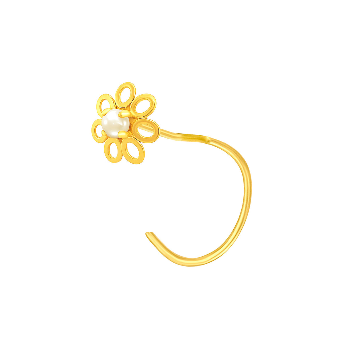 22K Yellow Gold Pearl Large Floral Nose Pin with Wire with gold weight of 0.24g