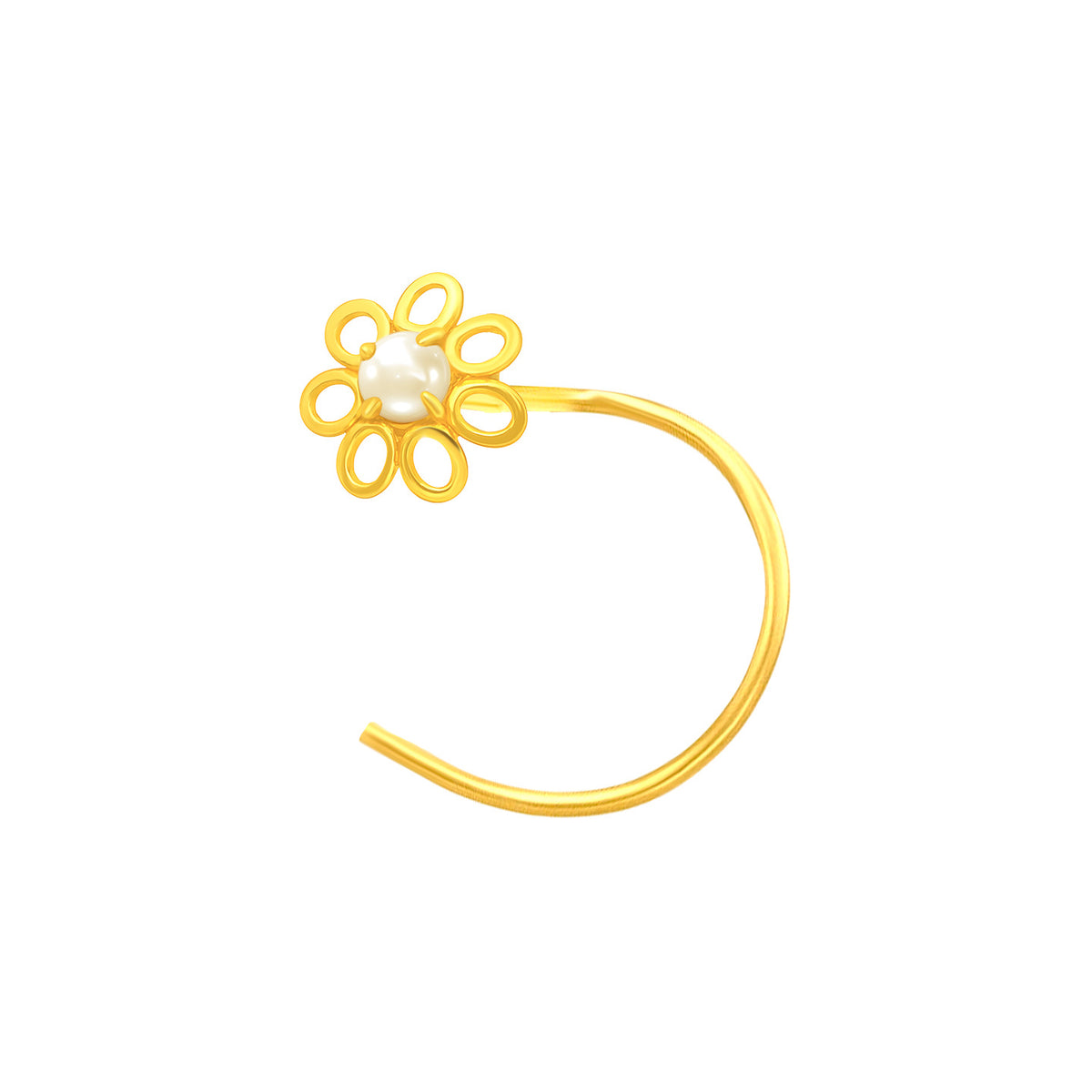 22K Yellow Gold Pearl Large Floral Nose Pin with Wire with gold weight of 0.24g