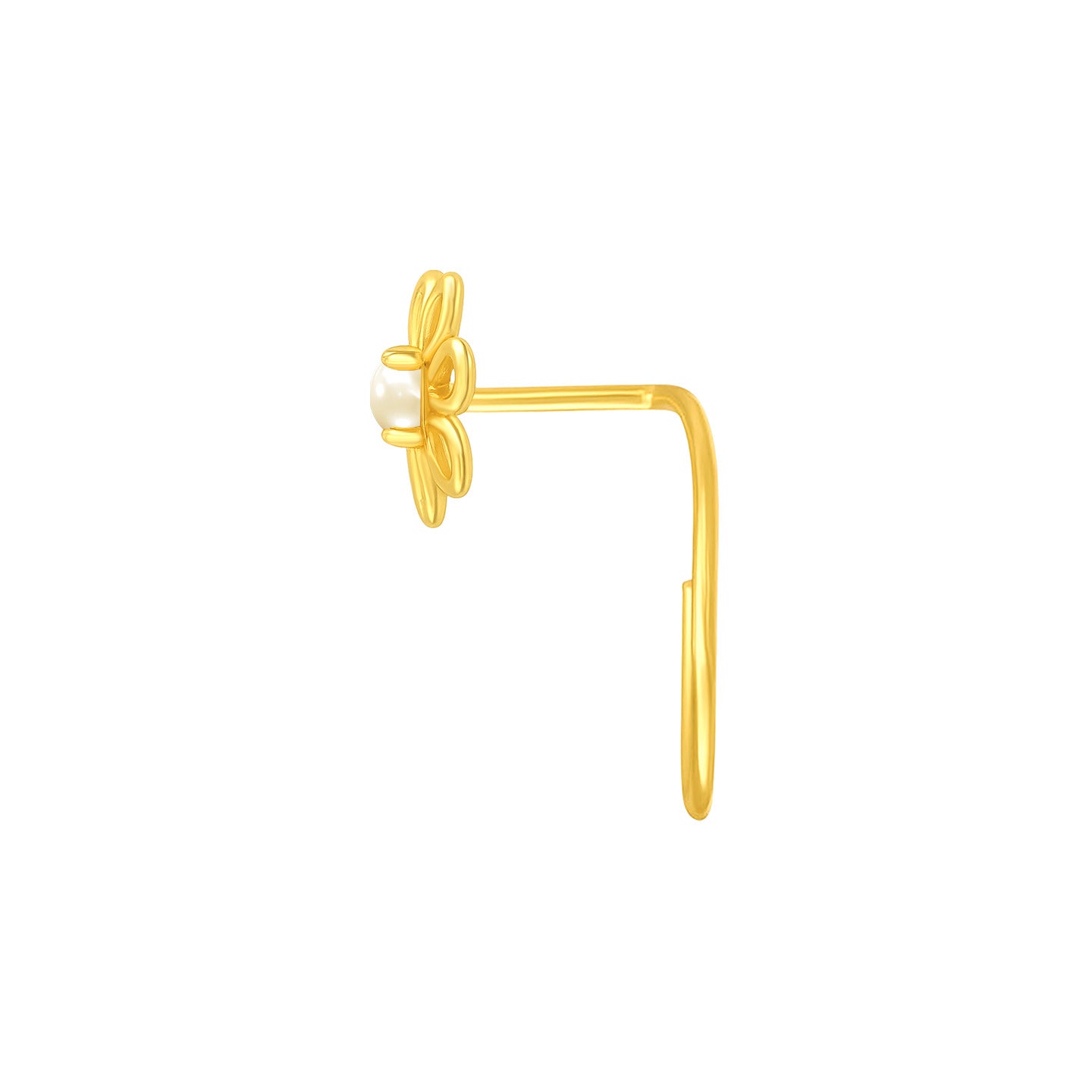 22K Yellow Gold Pearl Large Floral Nose Pin with Wire with gold weight of 0.24g