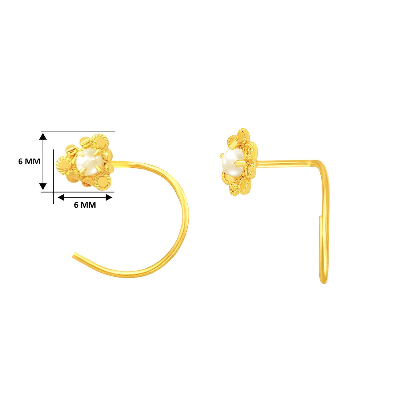 22K Yellow Gold Pearl Medium Floral Nose Pin with Wire with gold weight of 0.25g