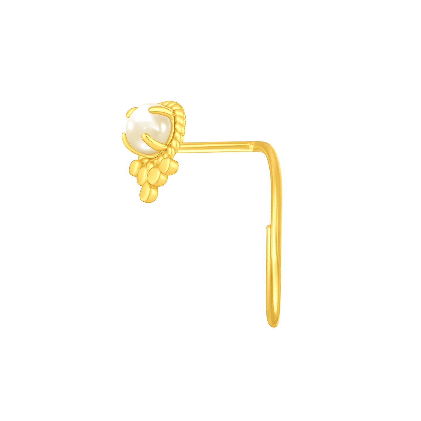 22K Yellow Gold Pearl Medium Peacock Nose Pin with Wire with gold weight of 0.24g