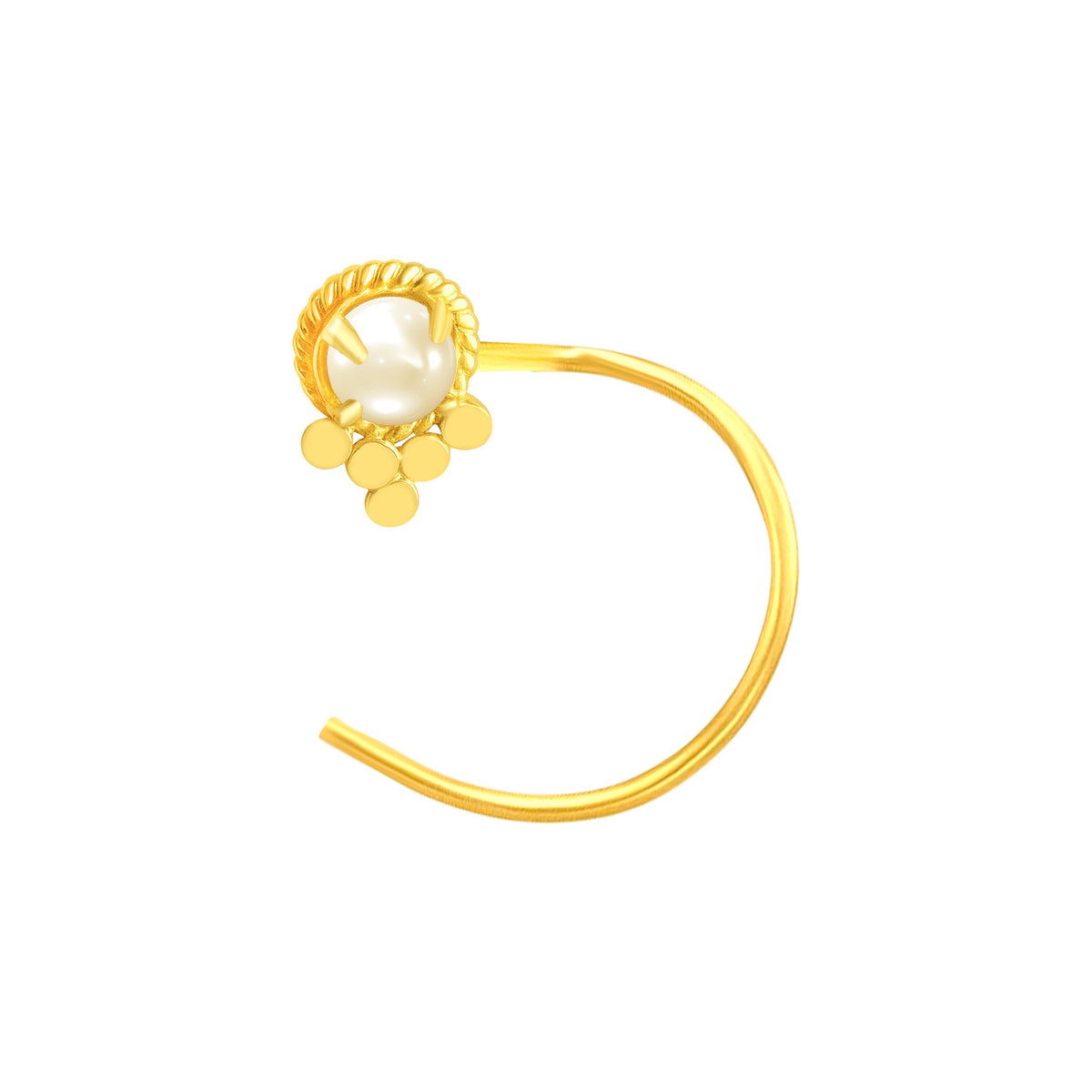 22K Yellow Gold Pearl Medium Peacock Nose Pin with Wire with gold weight of 0.24g