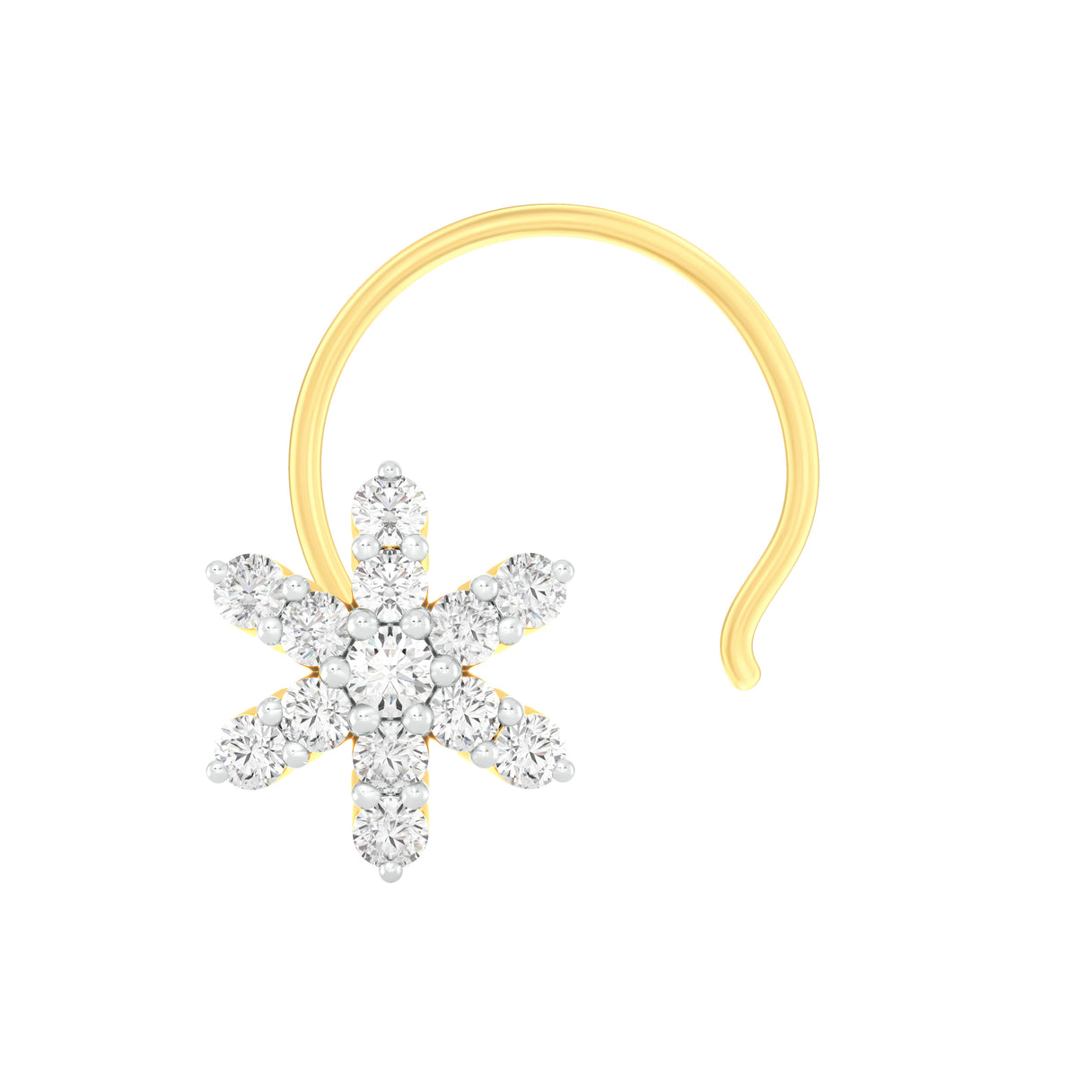 18k Yellow Gold Round Brilliant Cut Statement Diamond Nose Pin with Wire of 0.06 Carat