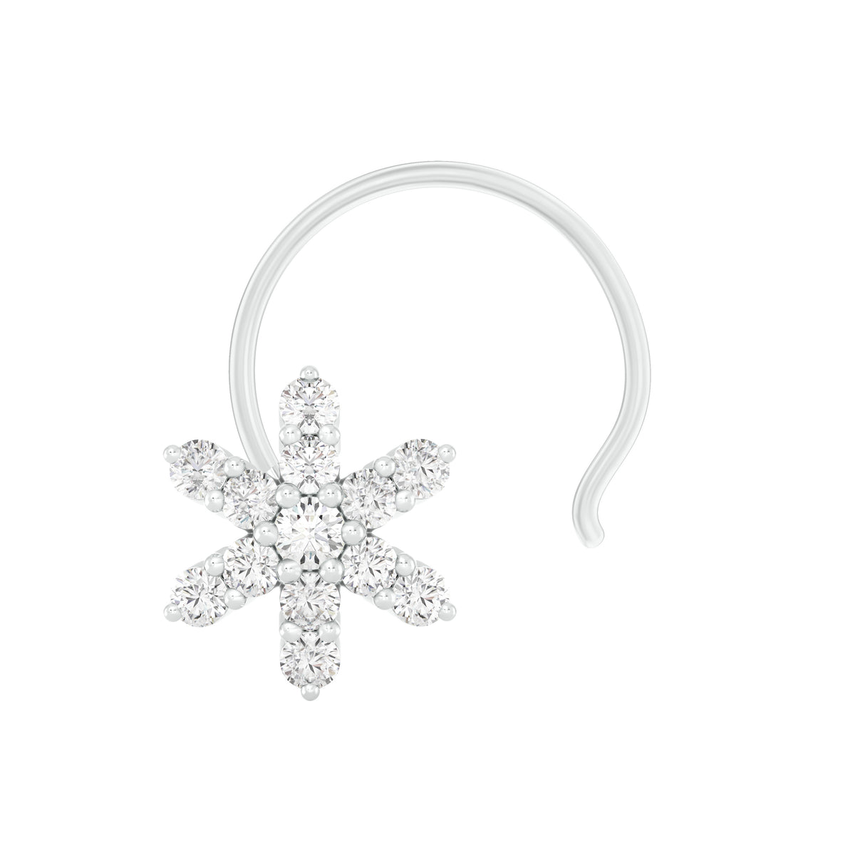 18k White Gold Round Brilliant Cut Chic Diamond Nose Pin with Wire of 0.06 Carat