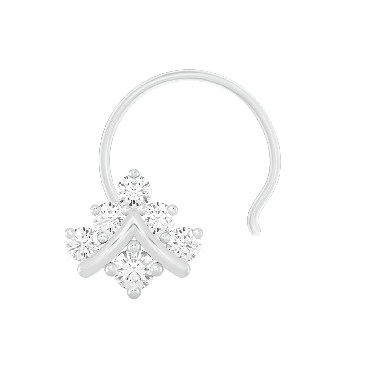 18k White Gold Round Brilliant Cut Minimalist Diamond Nose Pin with Wire of 0.06 Carat