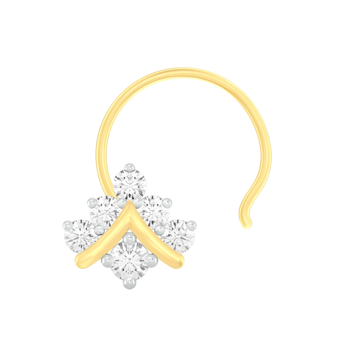 18k Yellow Gold Round Brilliant Cut Shimmering Diamond Nose Pin with Wire of 0.06 Carat