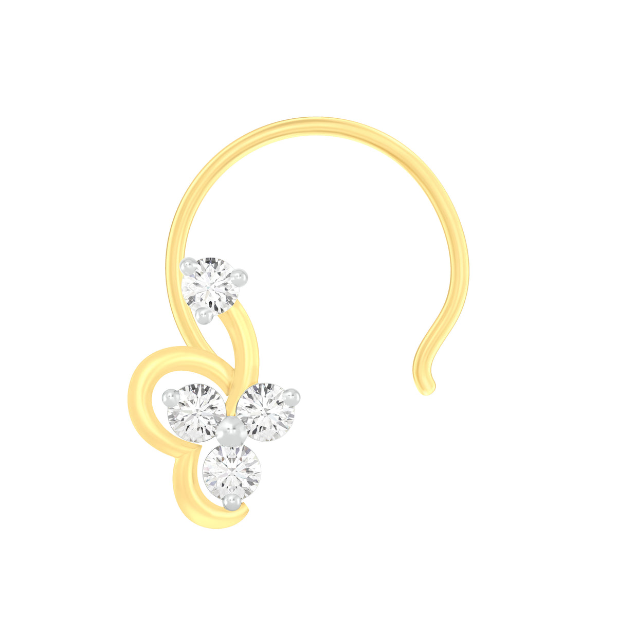 18k Yellow Gold Round Brilliant Cut Artistic Diamond Nose Pin with Wire of 0.03 Carat