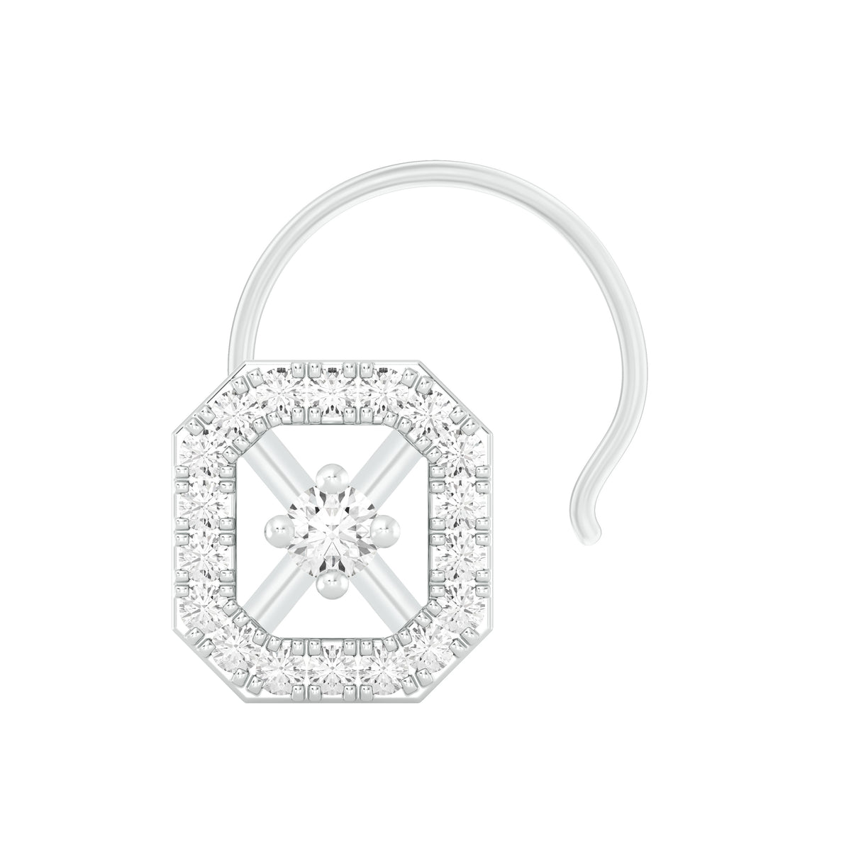 18k White Gold Round Brilliant Cut Abstract Diamond Nose Pin with Wire of 0.06 Carat
