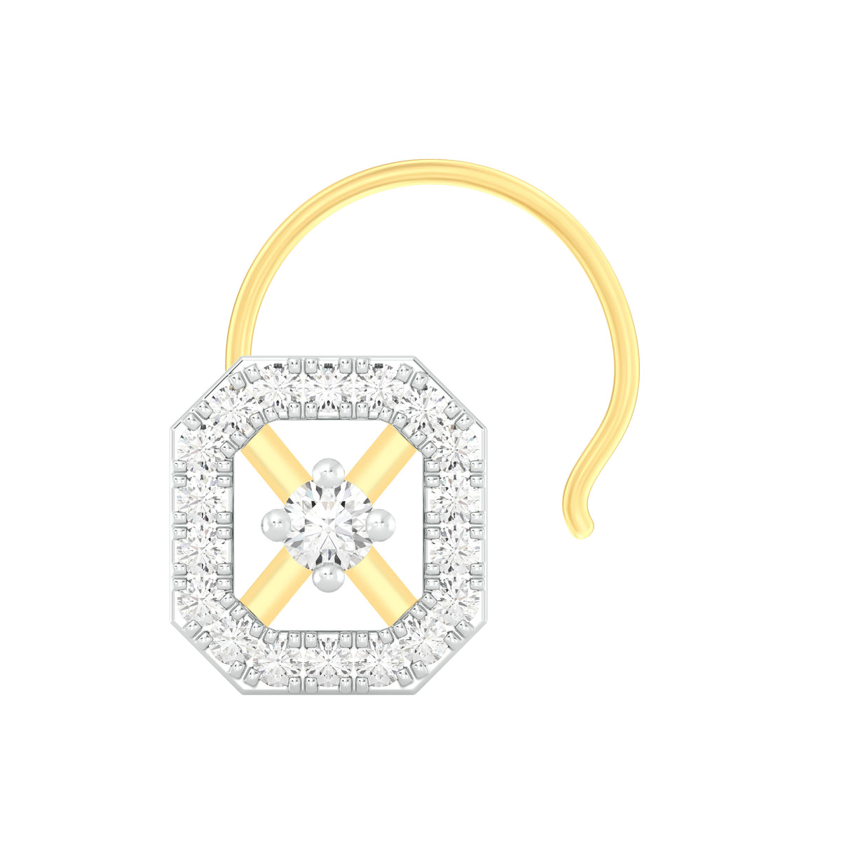 18k Yellow Gold Round Brilliant Cut Geometric Diamond Nose Pin with Wire of 0.06 Carat