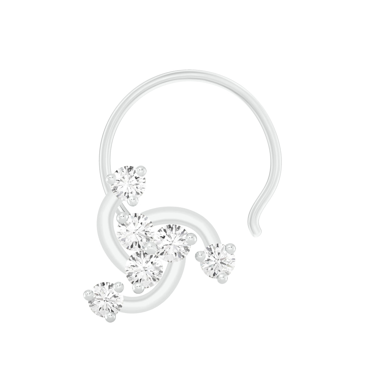 18k White Gold Round Brilliant Cut Elegant Diamond Nose Pin with Wire of 0.05 Carat