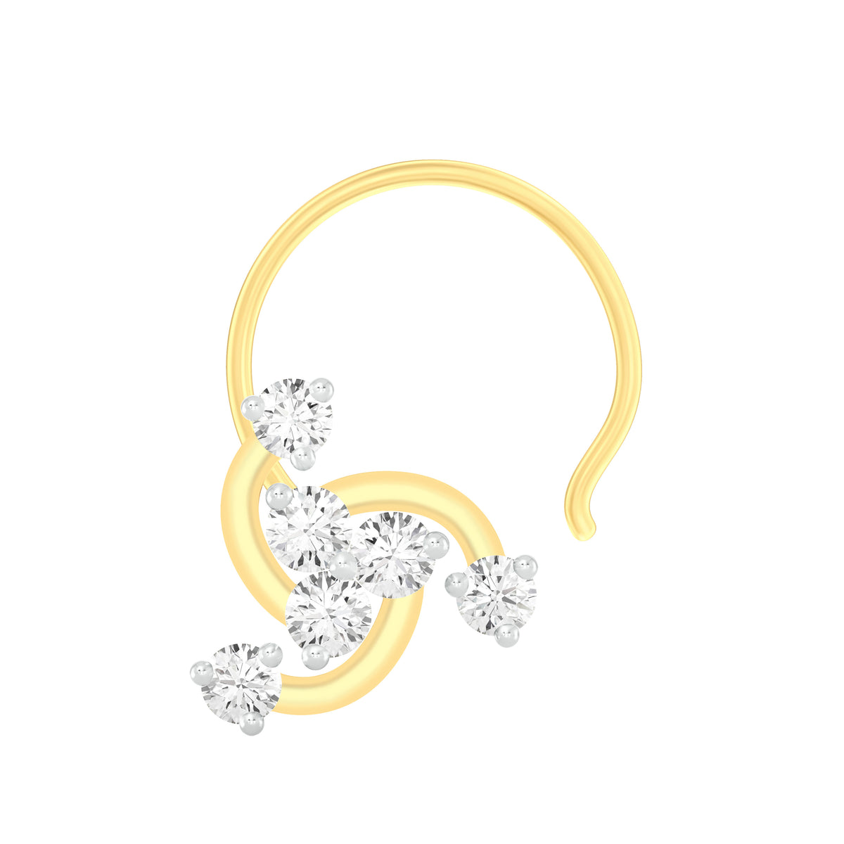 18k Yellow Gold Round Brilliant Cut Chic Diamond Nose Pin with Wire of 0.05 Carat